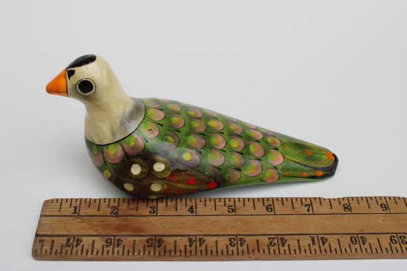 photo of 70s vintage hand painted Mexican folk art paper mache bird figurine, pigeon or dove #5