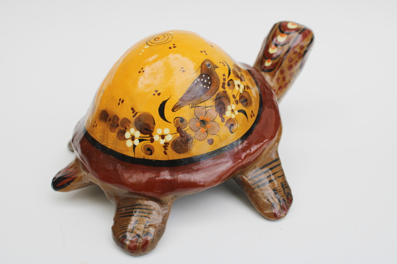 photo of 70s vintage hand painted Mexican folk art paper mache figurine, turtle or tortoise #2