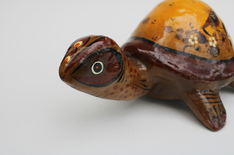photo of 70s vintage hand painted Mexican folk art paper mache figurine, turtle or tortoise #4