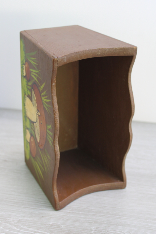 photo of 70s vintage hand painted mushrooms wood box, for holding recipes, napkin holder or planter?  #2