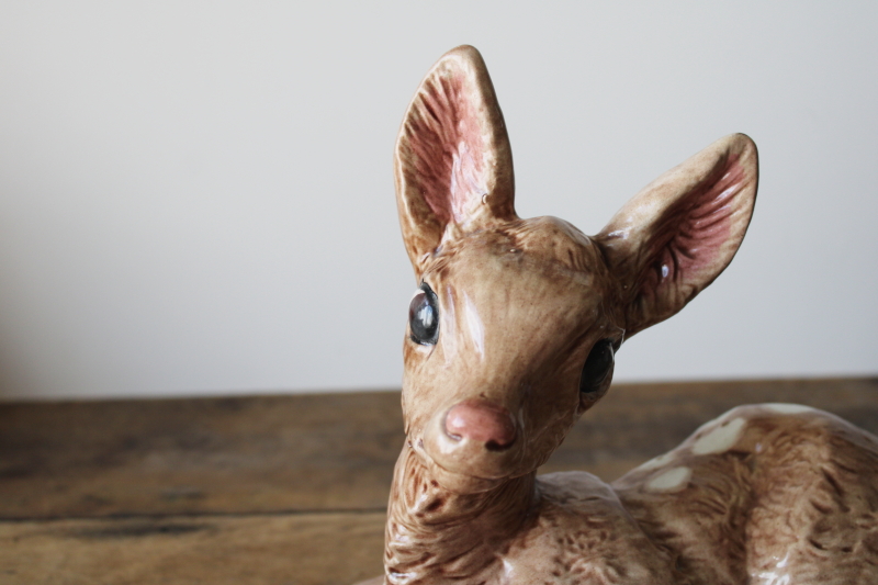 photo of 70s vintage handmade ceramic deer, large figurine baby fawn w/ w/ sweet silly face  #2