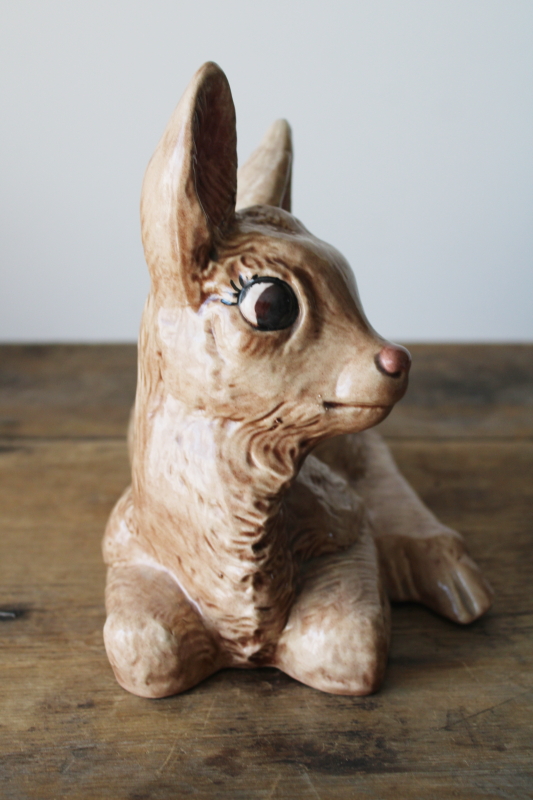 photo of 70s vintage handmade ceramic deer, large figurine baby fawn w/ w/ sweet silly face  #3