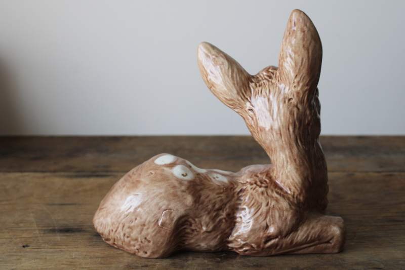 photo of 70s vintage handmade ceramic deer, large figurine baby fawn w/ w/ sweet silly face  #4