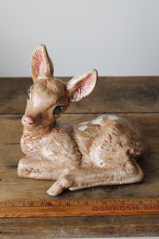 photo of 70s vintage handmade ceramic deer, large figurine baby fawn w/ w/ sweet silly face  #5
