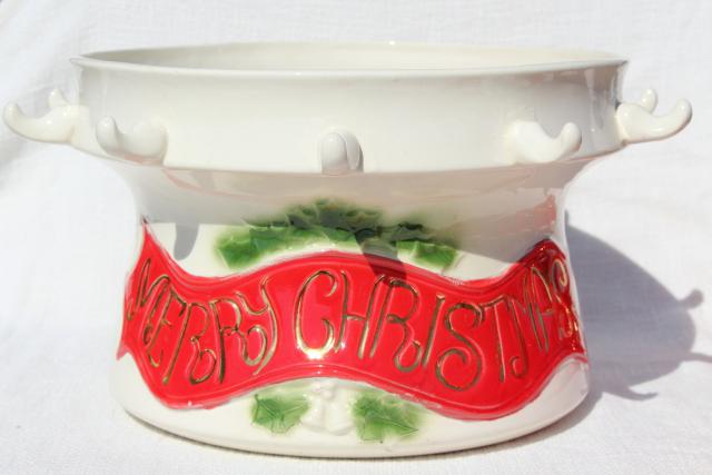 photo of 70s vintage handmade ceramic punch set, Christmas bowl w/ elf shoes punch cups #10