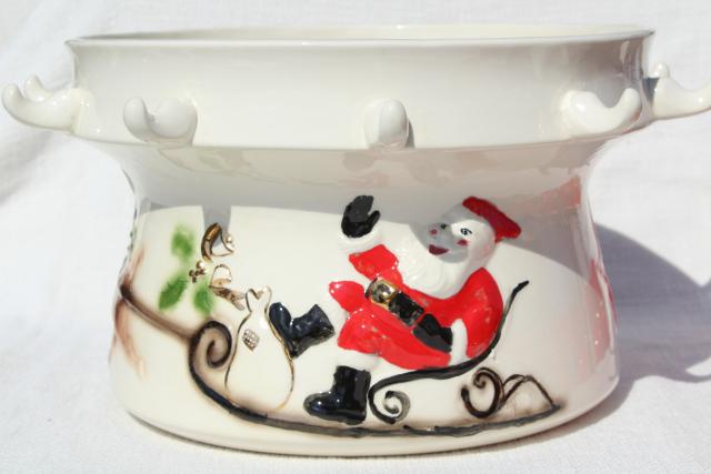 photo of 70s vintage handmade ceramic punch set, Christmas bowl w/ elf shoes punch cups #11