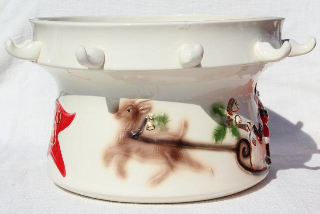 photo of 70s vintage handmade ceramic punch set, Christmas bowl w/ elf shoes punch cups #12