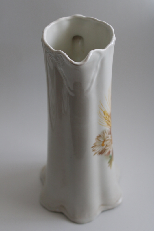 photo of 70s vintage handmade ceramic vase, tall pitcher w/ cottage style daisies floral decal #5