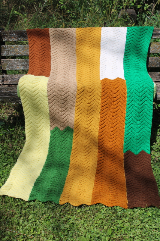 photo of 70s vintage handmade crochet afghan, mod blocks in retro colors, cozy fall throw blanket  #1