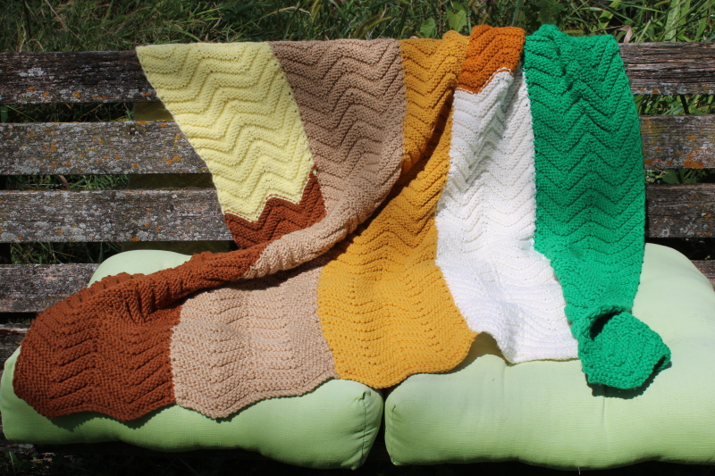 photo of 70s vintage handmade crochet afghan, mod blocks in retro colors, cozy fall throw blanket  #4