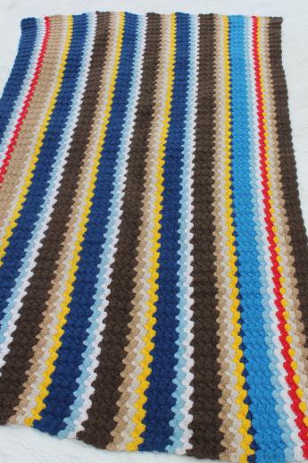 photo of 70s vintage handmade crochet rug, boho stripes in retro urban mod colors #1