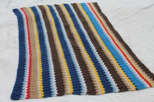 photo of 70s vintage handmade crochet rug, boho stripes in retro urban mod colors #4