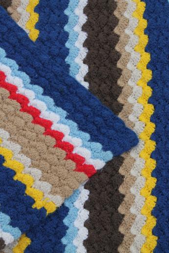 photo of 70s vintage handmade crochet rug, boho stripes in retro urban mod colors #5