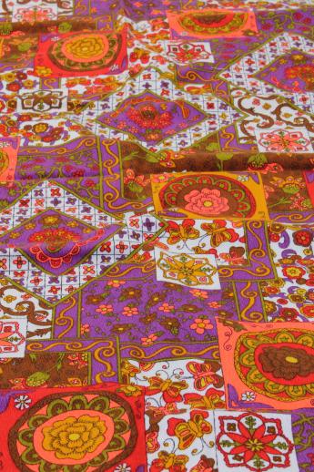 photo of 70s vintage hippie boho cotton crinkle fabric, retro patchwork print w/ neon colors #3
