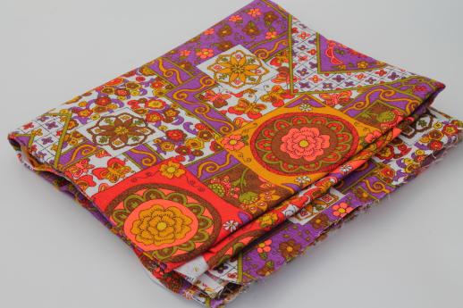 photo of 70s vintage hippie boho cotton crinkle fabric, retro patchwork print w/ neon colors #5