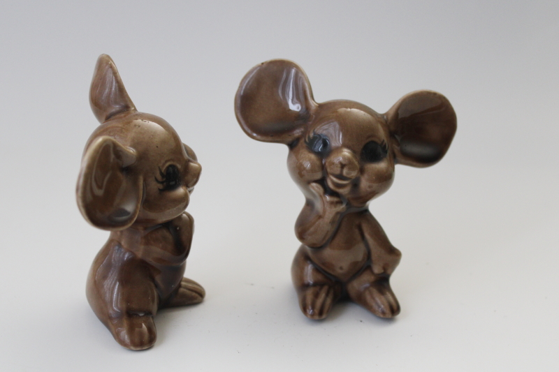 photo of 70s vintage hobbyist ceramic figurines, retro big eyed mouse kitchen mice pair #2