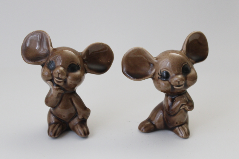 photo of 70s vintage hobbyist ceramic figurines, retro big eyed mouse kitchen mice pair #5
