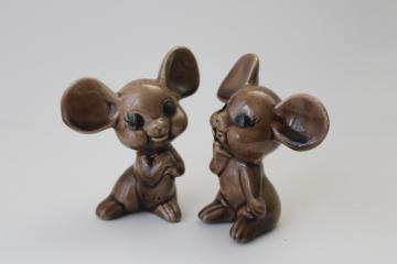 photo of 70s vintage hobbyist ceramic figurines, retro big eyed mouse kitchen mice pair
