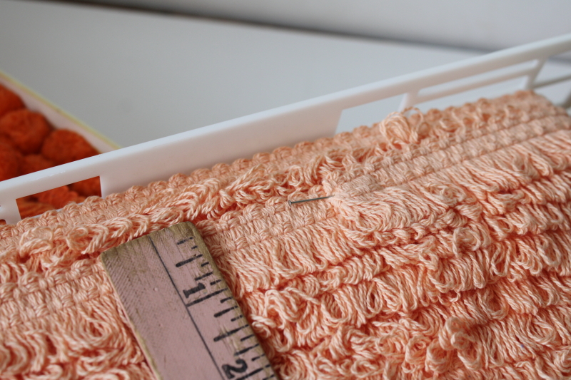 photo of 70s vintage home decor sewing trims, popcorn ball tassels & thick cotton fringe in rust & coral orange  #2