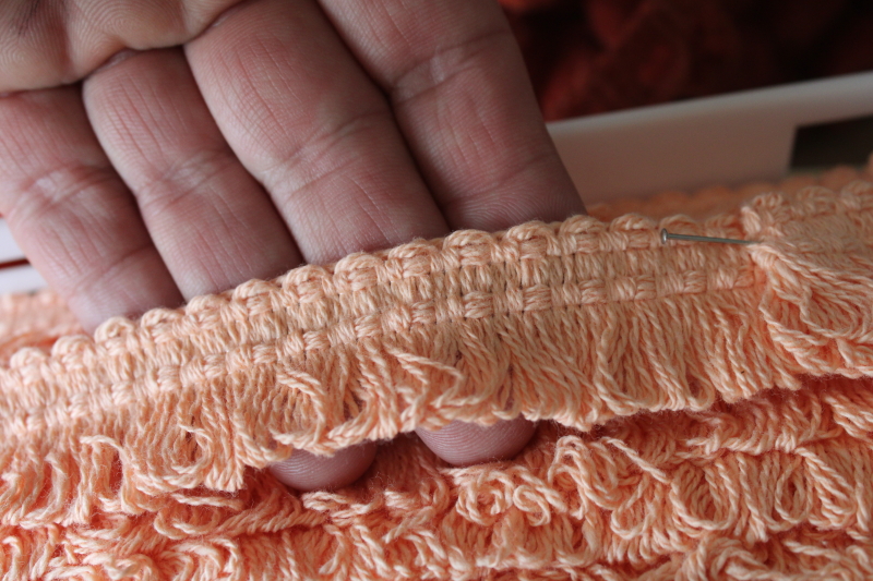 photo of 70s vintage home decor sewing trims, popcorn ball tassels & thick cotton fringe in rust & coral orange  #9