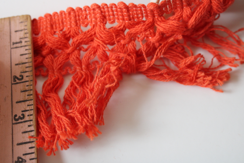 photo of 70s vintage home decor sewing trims, popcorn ball tassels & thick cotton fringe in rust & coral orange  #11