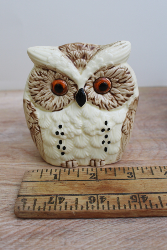 photo of 70s vintage little owl napkin holder or letter rack, hand painted ceramic Japan #4