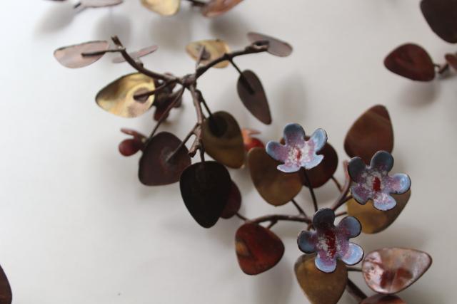 photo of 70s vintage metal art, flowers & butterflies, enameled copper brass wall plaques #10