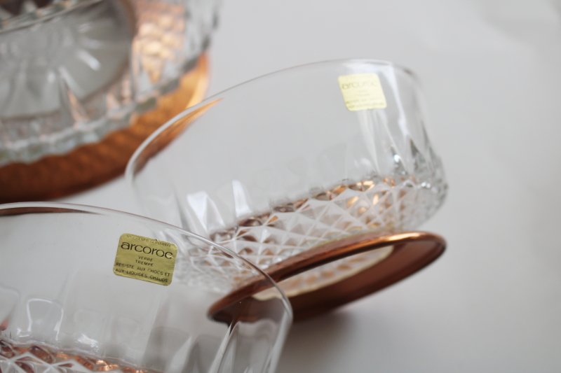 photo of 70s vintage new w/ labels Copper Craft Guild Arcoroc glass snack serving bowls large & small  #4