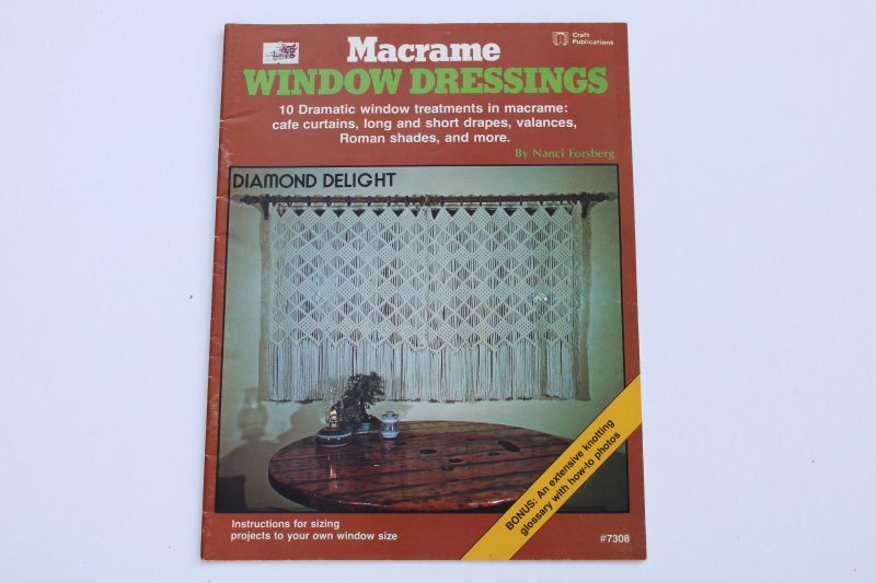photo of 70s vintage pattern booklet macrame designs, retro hippie curtains fringed shades for windows #1