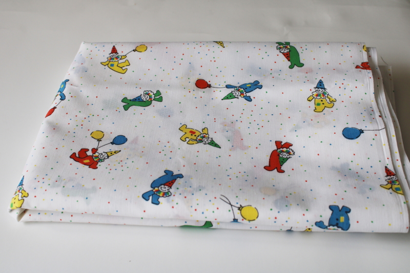 photo of 70s vintage poly cotton blend fabric, multicolor circus clowns print on white #3