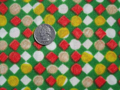 photo of 70s vintage poly double knit fabric, retro squares and dots on bright green #1