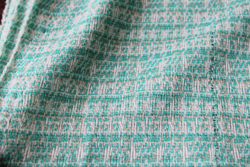 photo of 70s vintage polyester double knit fabric, wintergreen mint, cream & tan #3