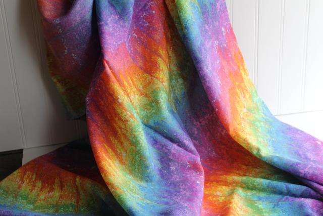 photo of 70s vintage polyester fabric w/ rainbow marbled sublimated print, groovy gay pride #1