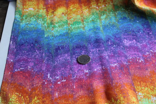 photo of 70s vintage polyester fabric w/ rainbow marbled sublimated print, groovy gay pride #2