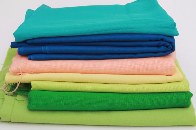 photo of 70s vintage polyester fabric, spring summer solid colors lot peach, blue, green #1