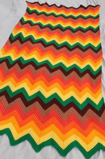 photo of 70s vintage ripple crochet afghan, zig-zag chevrons in bright retro colors!  #1