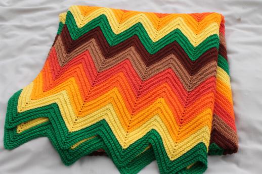 photo of 70s vintage ripple crochet afghan, zig-zag chevrons in bright retro colors!  #4