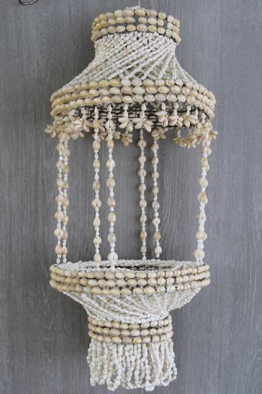 photo of 70s vintage seashell macrame plant hanger, retro boho hippie beach shack coastal decor #1