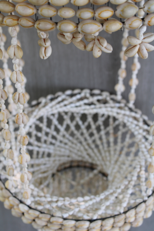 photo of 70s vintage seashell macrame plant hanger, retro boho hippie beach shack coastal decor #2