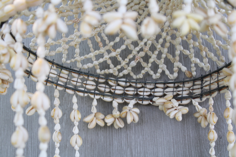 photo of 70s vintage seashell macrame plant hanger, retro boho hippie beach shack coastal decor #4