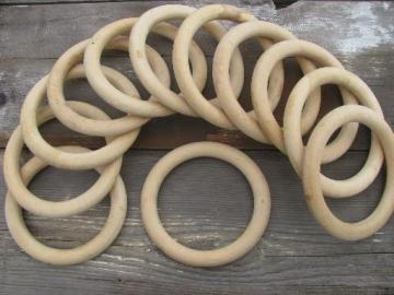 catalog photo of 70s vintage set of 12 wood curtain rings, huge 7'' diameter, retro!