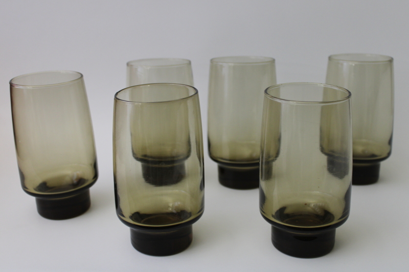 photo of 70s vintage smoke brown bar glasses, Libbey tawny tumblers retro Accent shape #1