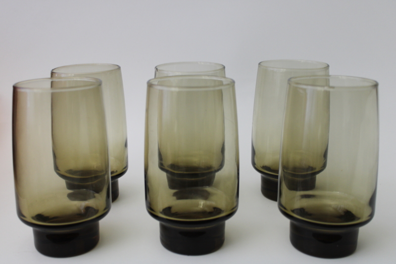 photo of 70s vintage smoke brown bar glasses, Libbey tawny tumblers retro Accent shape #3