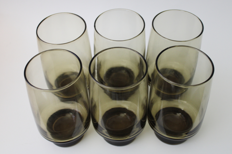 photo of 70s vintage smoke brown bar glasses, Libbey tawny tumblers retro Accent shape #4