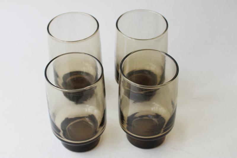 photo of 70s vintage smoke brown bar glasses, Libbey tawny tumblers retro Accent shape #3