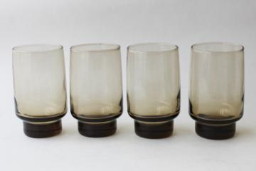 catalog photo of 70s vintage smoke brown bar glasses, Libbey tawny tumblers retro Accent shape