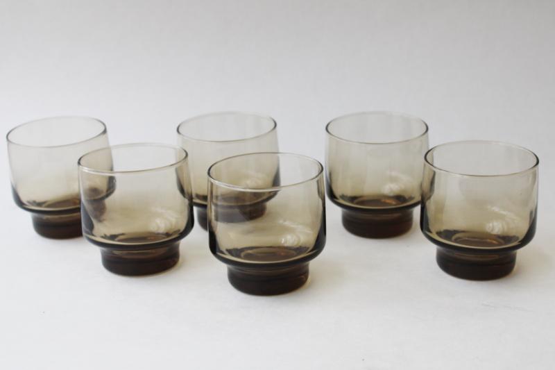 photo of 70s vintage smoke brown bar / juice glasses, Libbey tawny tumblers retro Accent shape #1