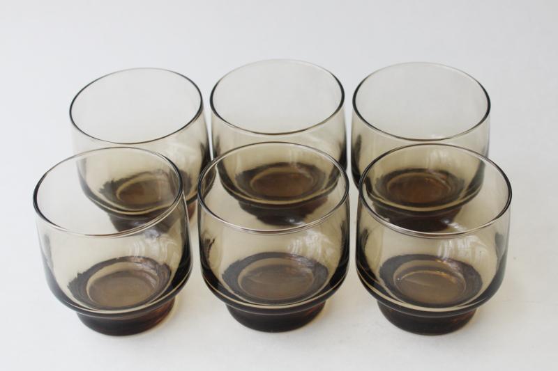 photo of 70s vintage smoke brown bar / juice glasses, Libbey tawny tumblers retro Accent shape #2