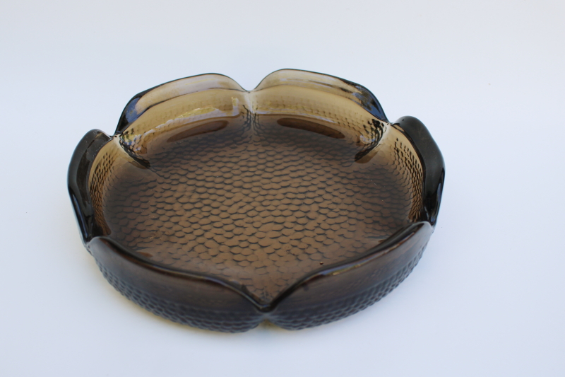 photo of 70s vintage smoke brown glass ashtray, big heavy pebbled texture glass ash tray #1