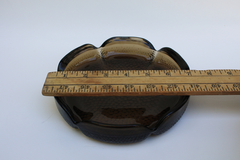 photo of 70s vintage smoke brown glass ashtray, big heavy pebbled texture glass ash tray #3